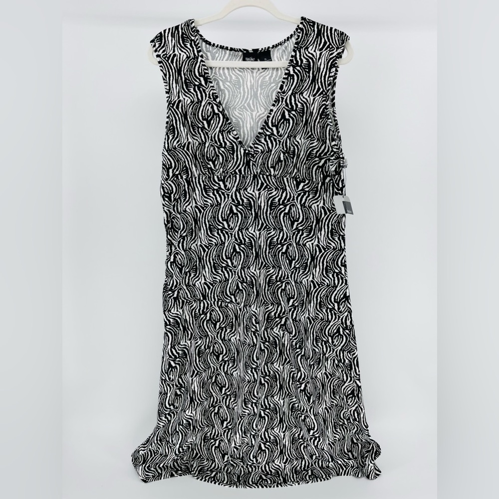 Vintage Mossimo Y2K Zebra Print Sleeveless V-Neck Stretch Midi Dress, Women’s XL